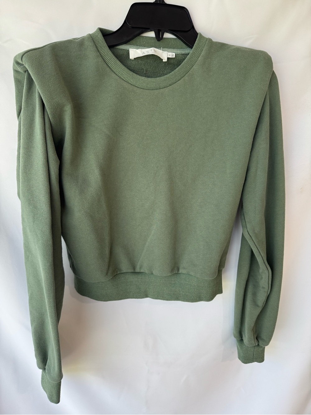 Astr Olive Green Cropped Crewneck Sweatshirt